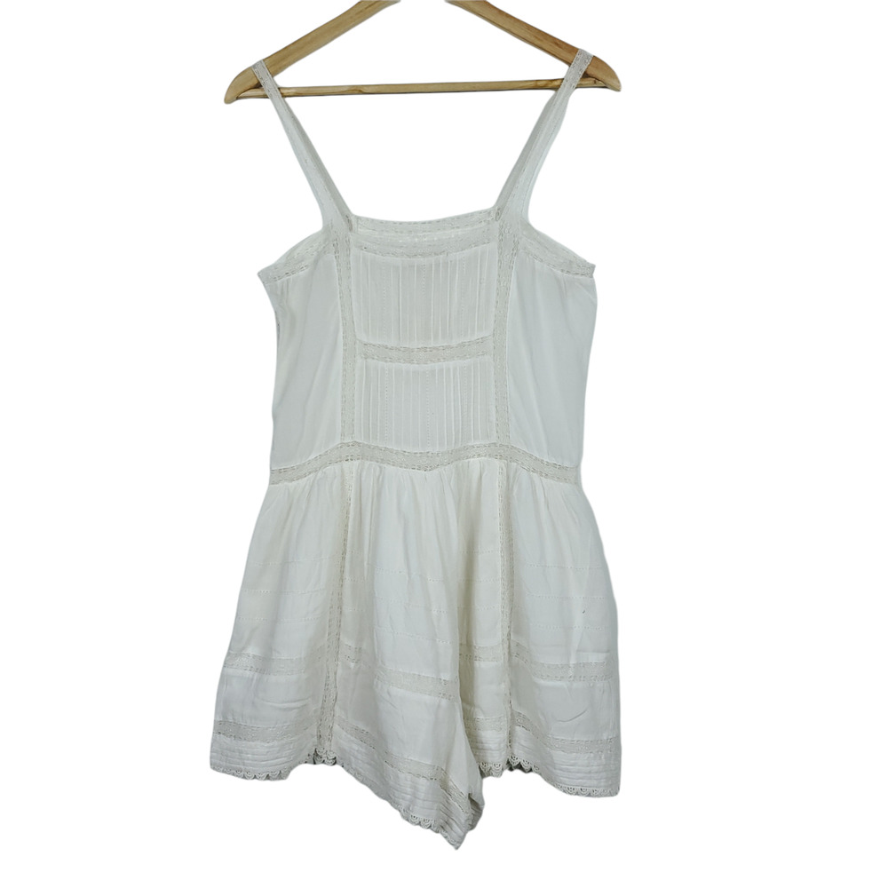 Maje Womens Romper EUR 38 Spaghetti Strap White Sleeveless Lace Trim One Piece